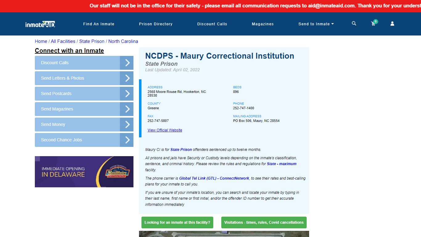 NCDPS - Maury Correctional Institution & Inmate Search ...