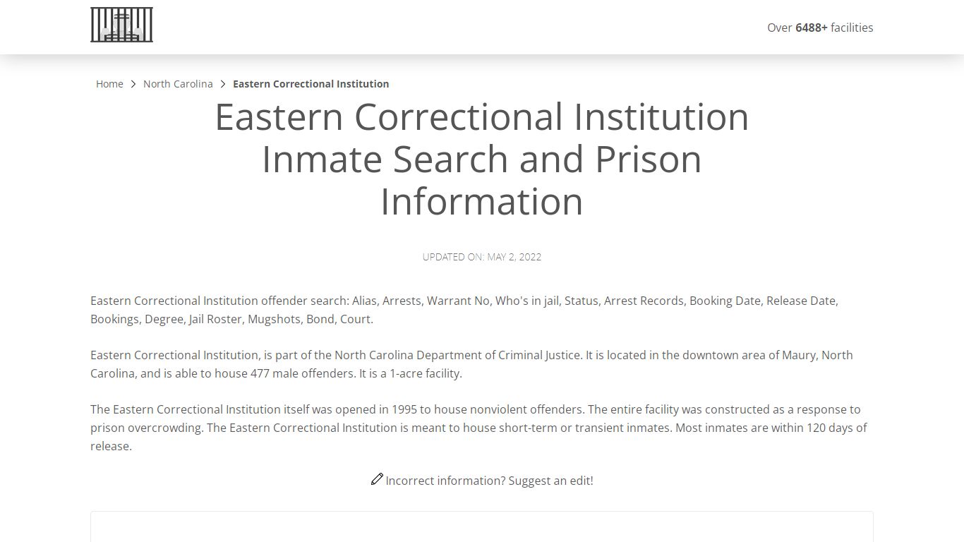 Eastern Correctional Institution Inmate Search, Visitation ...