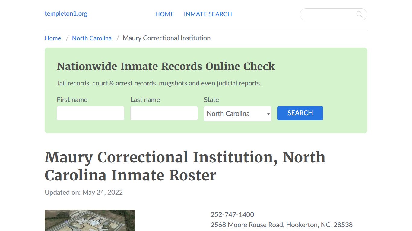 Maury Correctional Institution, North Carolina Inmate Booking